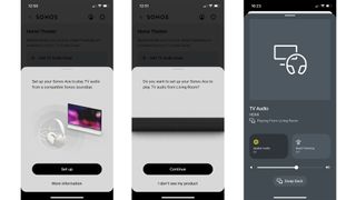 Sonos Ace noise-cancelling headphones app screens