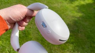 Sonos Ace noise-cancelling headphones close up on headband and earcups